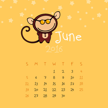 Calendar for the year 2016 - Juneのイラスト素材