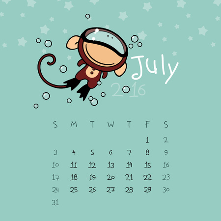 Calendar for the year 2016 - Julyのイラスト素材