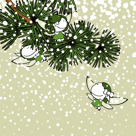 Winter background with snow fairiesのイラスト素材