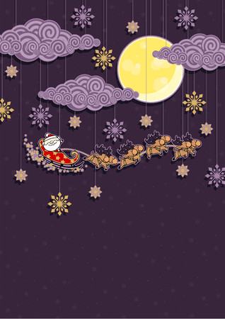 Christmas background with Santa Claus and reindeersのイラスト素材