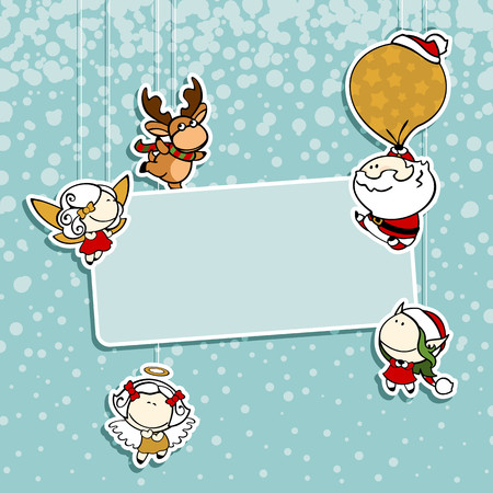 Christmas card with Santa Claus, reindeer, fairies and angelのイラスト素材