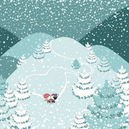 Cute couple of skiers kissingのイラスト素材