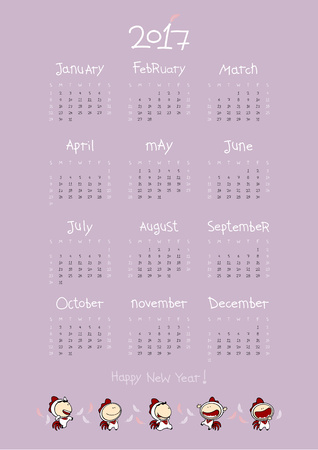 Calendar for the year 2017 with Roostersのイラスト素材