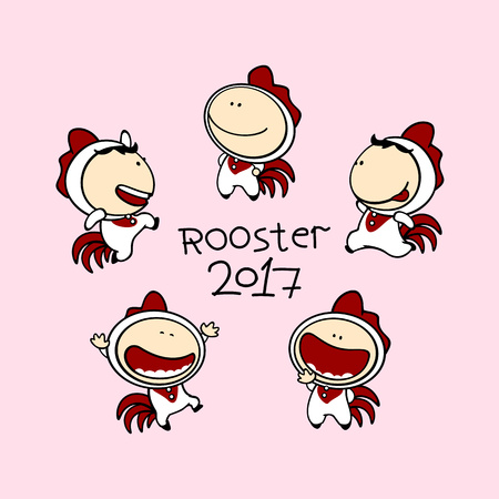 Set of images of funny kids #84, Rooster Zodiac signのイラスト素材