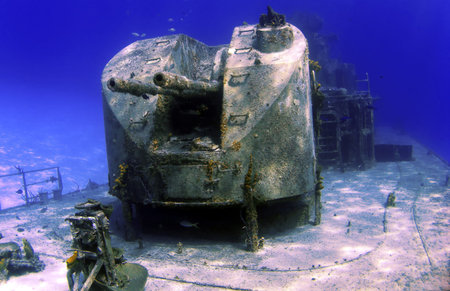 Guns on a sunken shipwreck in Cayman Brac