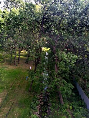 View of a deep ravine from the bridgeの写真素材