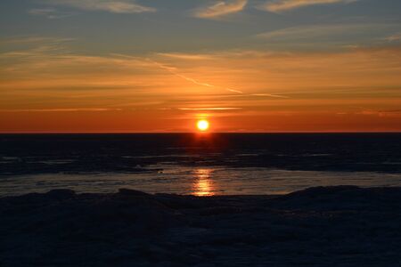 Spring Leningrad Region. Beach on the Gulf of Finland in 8 March 2020の写真素材
