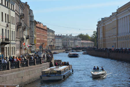 Celebration on May 9, 2016 in St. Petersburg. Nevsky Avenue. Neva River. Channels in the city.のeditorial素材