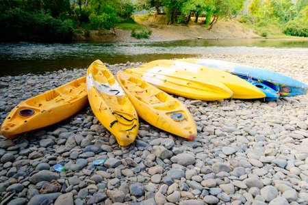 Kayak River Kayaking in Laosの写真素材