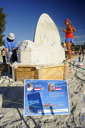 November 11, 2011 - Sarasota, Florida, USA - Two Dutch Master Sculptors work on entry to Sarasota Crysta Classic のeditorial素材