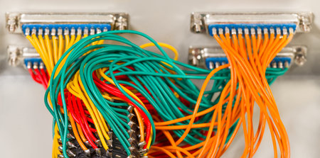 Mechanic rotary switch. Parallel cables. Connectors centronics. Analog to digital signal...
