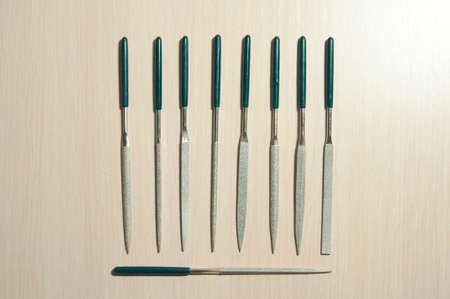 nine files are ready to work. on a wooden backgroundの写真素材