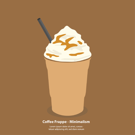 coffee frappe with whipping cream and caramel sauce - minimalismのイラスト素材