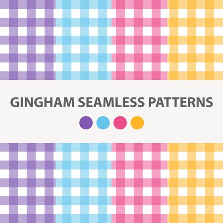 Collection Of 4 Colorful Gingham Seamless Patterns Vectorのイラスト素材