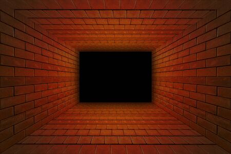 perspective red brickwall room into the dark side.horror backgroundの写真素材