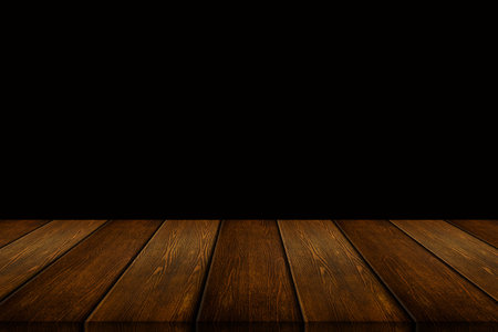table dark wooden plank isolated on black background.