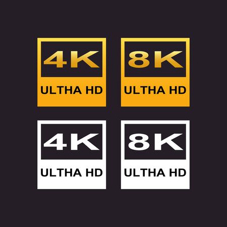 4K and 8K Ultra HD logo, resolution icon on black background vectorのイラスト素材