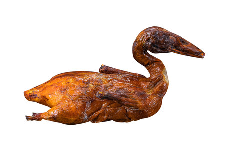 Roast whole duck isolated on white backgroundの写真素材