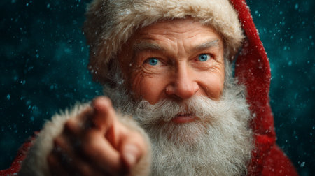 Portrait of Santa Claus looking at camera and gesturing with his handsの素材