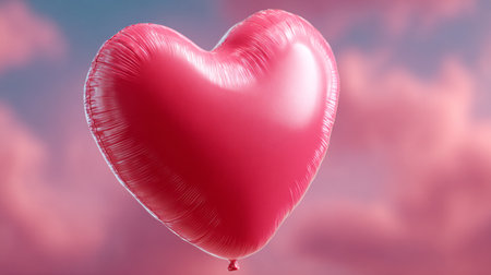 Red heart shaped balloon on sky background. 3D Rendering.の素材