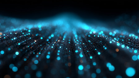 3d rendering of abstract particles in cyberspace with depth of field and bokeh effect. Futuristic glowing background with depth of field and bokeh effect.の素材