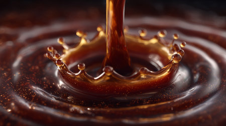 Falling drops of chocolate. Splash effect after collision a falling drops with water.の素材