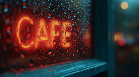 Rain drops on the glass with the word COFFEE on the backgroundの素材