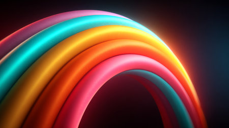 3d rendering of colorful rainbow swirls on a black background.の素材