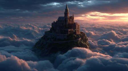 Fantasy Landscape of Mont-Saint-Michel in the cloudsの素材