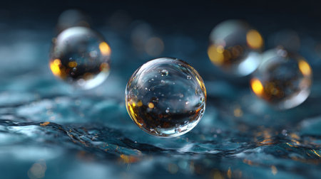 3d render of soap bubbles floating in water. Abstract background.の素材