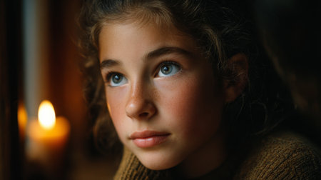 Portrait of a beautiful girl with blue eyes looking at the cameraの素材
