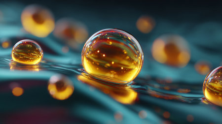 3d illustration of a soap bubble floating in the water with reflectionの素材