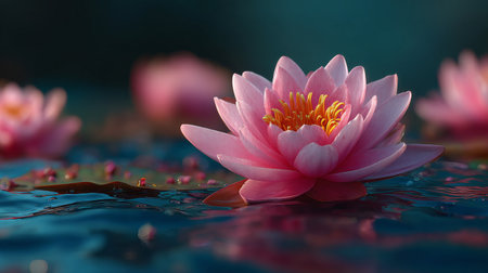 Beautiful pink lotus flower on the water. Soft focus.の素材