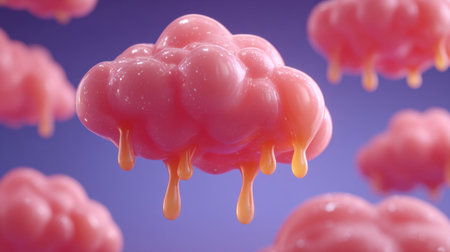 3d illustration of pink cloud with flowing liquid. 3d renderingの素材