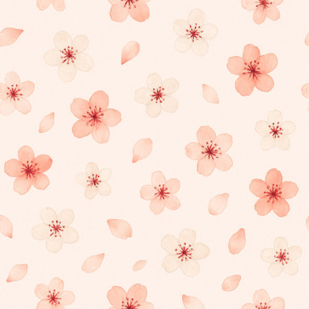 Cherry blossom seamless pattern. Watercolor hand painted flowers.の素材
