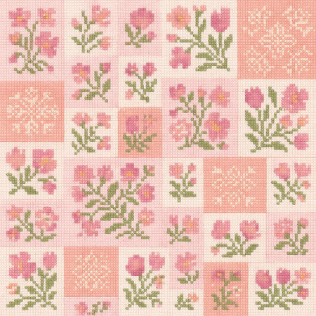 Embroidery seamless pattern with pink flowers. Vector illustration.の素材
