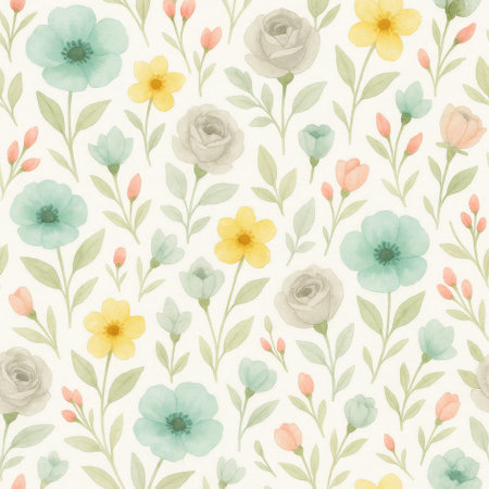 Seamless pattern with watercolor flowers. Hand drawn floral background.の素材