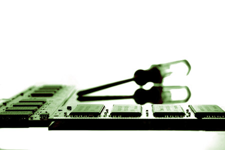 Computer RAM and screw driver with white background