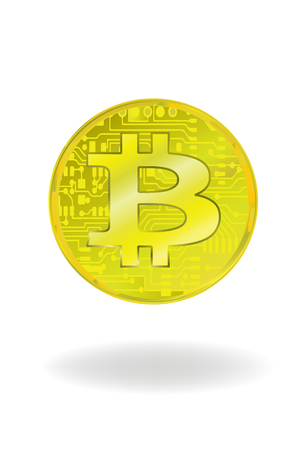 Digital currency. Cryptocurrency. Golden coin with bitcoin symbol isolated on transparent background. Stock vector illustrationのイラスト素材