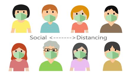 Social Distancing, People keeping distance concept artのイラスト素材