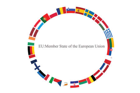 National flags of 27 European Union member countries arranged in the circle. Simple flat vector illustration.のイラスト素材