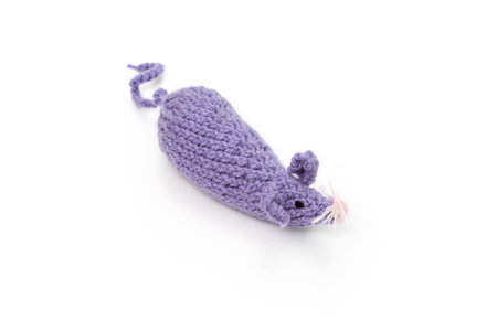 Homemade soft toy, rat in purple color with white backgroundの写真素材