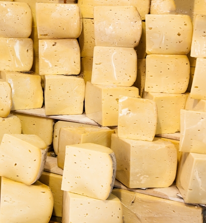 Stack of cheese at Istanbul market, Turkeyの写真素材