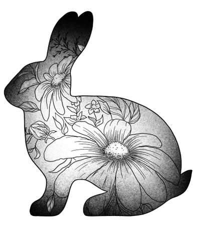 silhouette of an animal with flowers in a graphic insideの写真素材