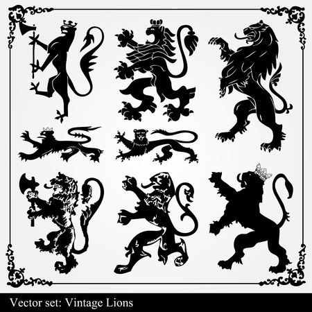 Silhouettes of heraldic lions setのイラスト素材
