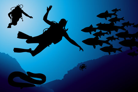 Scuba diving vector backgroundのイラスト素材