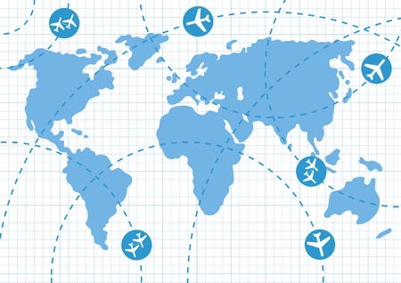 Planes speeding on their flight paths on earth mapのイラスト素材