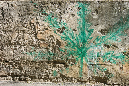 Abstract brick and concrete, weathered with cracks and scratches. Landscape style. Grungy Concrete Surface. Great background or texture.の写真素材