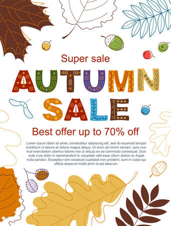 Autumn sale banner with leaves. Vector illustration in flat style.のイラスト素材