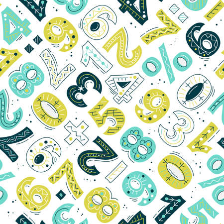 Numbers - vector seamless pattern. Background for fabric, textile, wallpaper, posters, gift wrapping paper, napkin, pajamas. Print for children, babyのイラスト素材